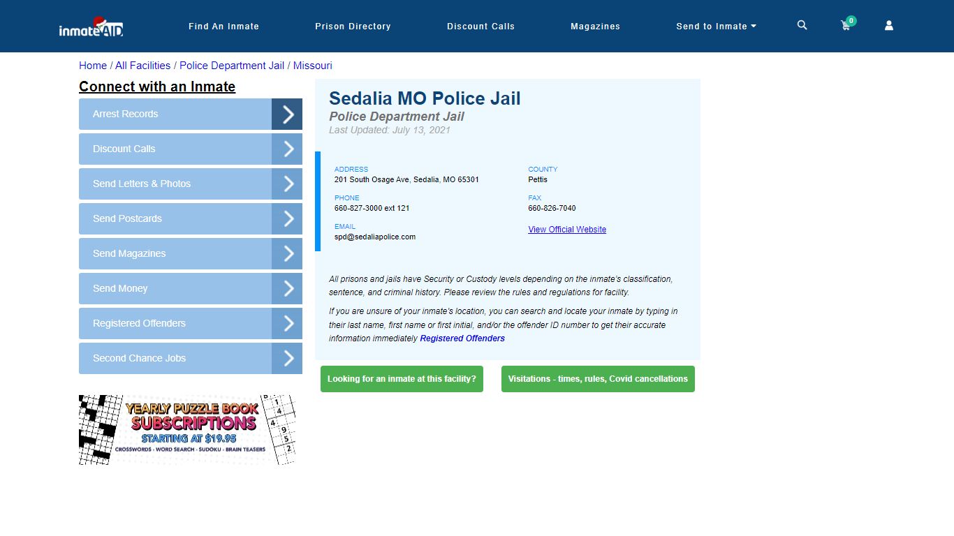 Sedalia MO Police Jail & Inmate Search - Sedalia, MO